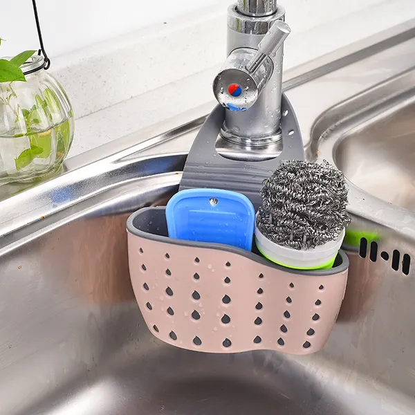 Adjustable Sink Drainer Kitchen Storage Rack Faucet Sponge Holder_voghion.com