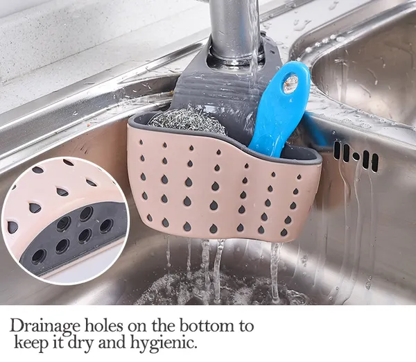 Adjustable Sink Drainer Kitchen Storage Rack Faucet Sponge Holder_voghion.com