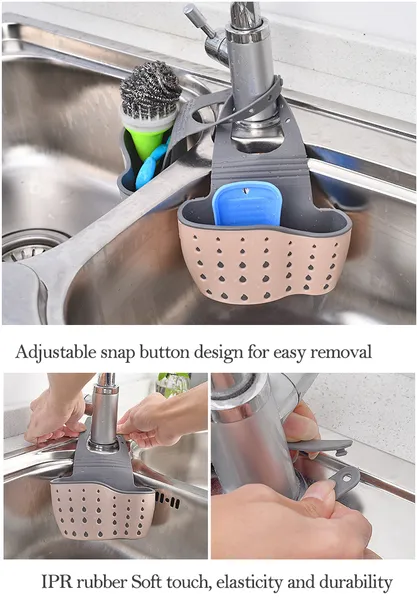 Adjustable Sink Drainer Kitchen Storage Rack Faucet Sponge Holder_voghion.com