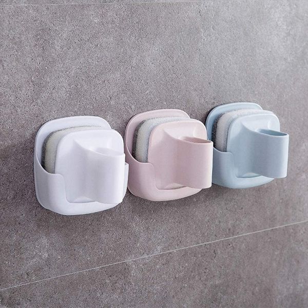 Dish Washing Sponge Wall Mount Self Adhesive PP Handle Scrubber_voghion.com