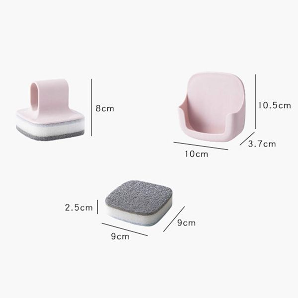 Dish Washing Sponge Wall Mount Self Adhesive PP Handle Scrubber_voghion.com