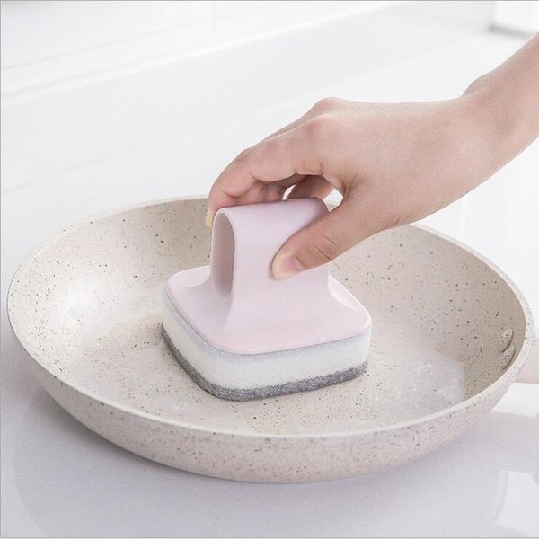 Dish Washing Sponge Wall Mount Self Adhesive PP Handle Scrubber_voghion.com